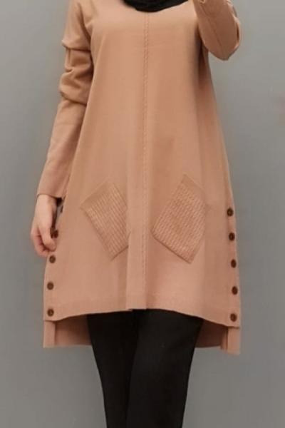 Yanları Cepli Triko Tuniğim Gül