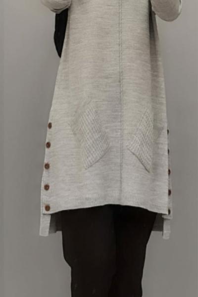 Yanları Cepli Triko Tuniğim Gri