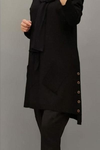 Yanları Cepli Triko Tuniğim Siyah