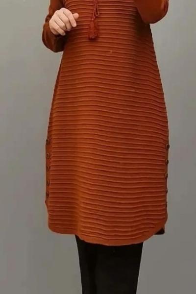 Yanları Düğmeli Triko Tuniğim Kiremit