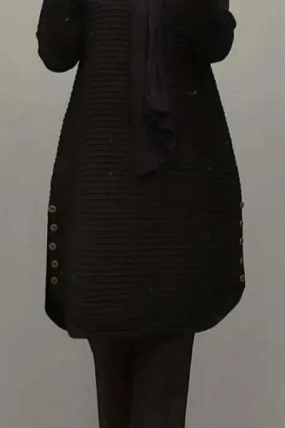 Yanları Düğmeli Triko Tuniğim Siyah