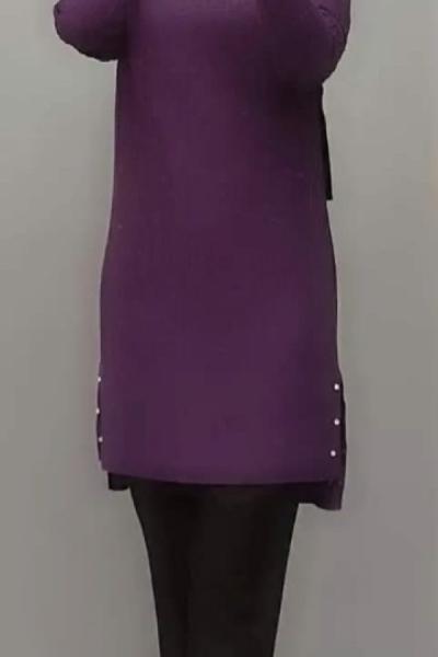 Yanları Düğmeli Tuniğim Mor