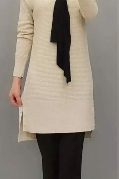 Yanları Düğmeli Tuniğim Krem