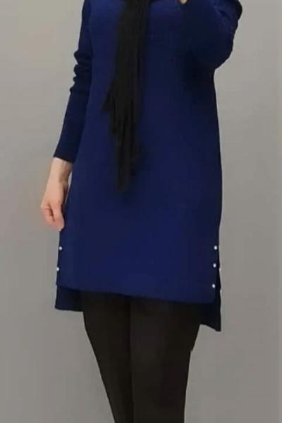 Yanları Düğmeli Tuniğim Saks Mavisi