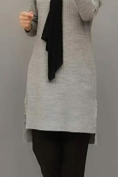 Yanları Düğmeli Tuniğim Gri