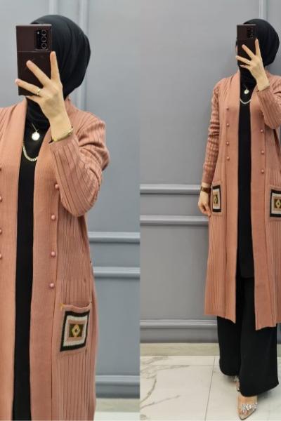 Yanları Halkalı Triko Hırkam Gül