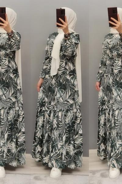 Yaprak Model Elbisem  Koyu Yeşil