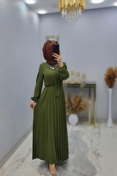 Yen Model Pilise Elbise  Haki