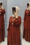 Yeni Ekose Model Elbisem Bordo