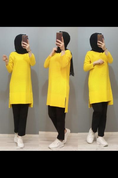 Yeni Model Triko Tunik  Sarı