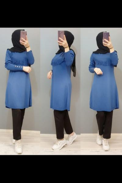 Yeni Model Triko Tunik  Saks Mavisi