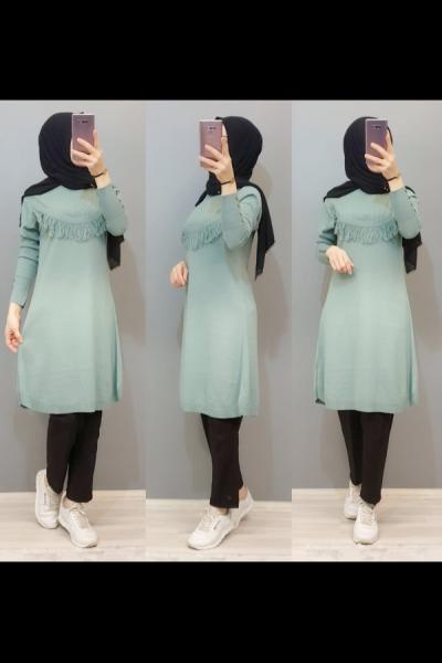 Yeni Model Triko Tunik  Mint Yeşili