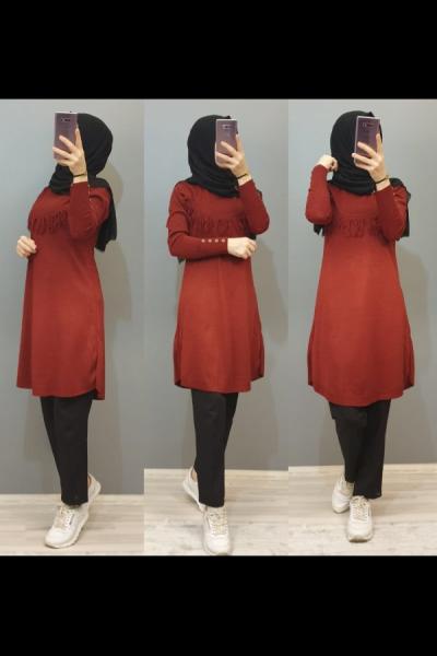 Yeni Model Triko Tunik  Bordo