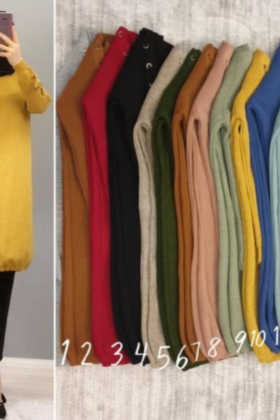 Yeni Model Kolu Çapraz İpli Triko Tunik  Mint Yeşili