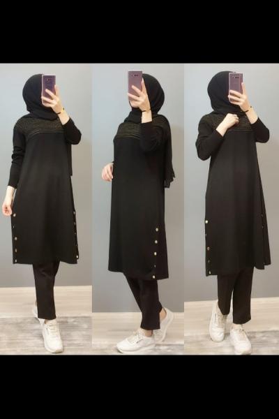 Yeni Model Düğmeli Tuniğim Siyah