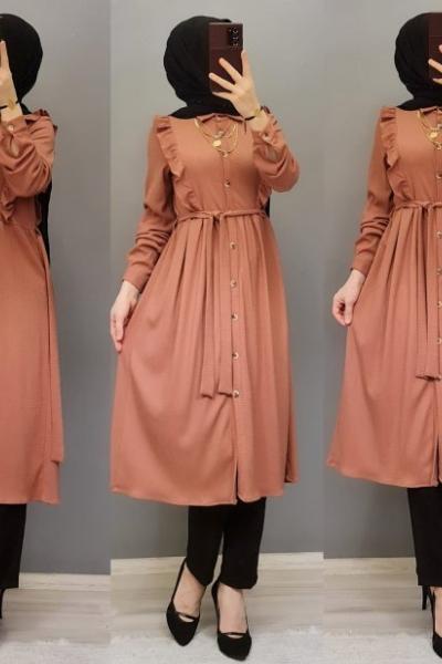 Yeni Model Düğmeli Tuniğim Gül