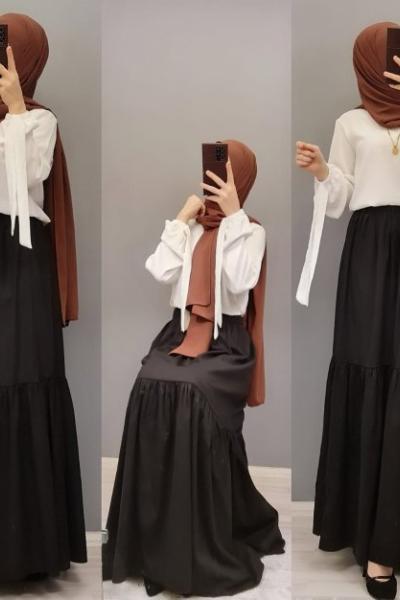 Yeni Model Keten Eteğim Siyah