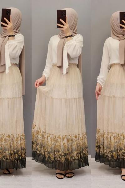 Yeni Model Piliseli ÇİÇEKLİ Eteğim Sarı