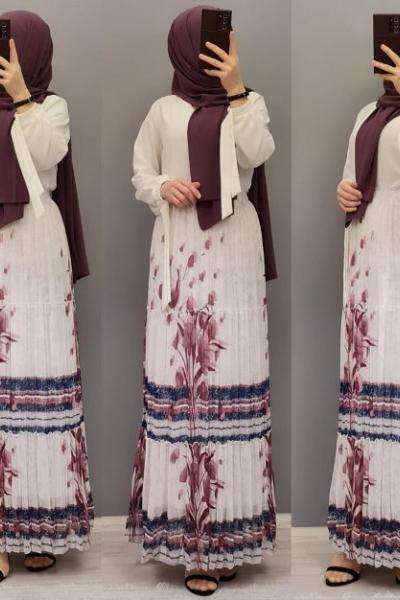 Yeni Model LALE DESENLİ Şifon Eteğim Gül