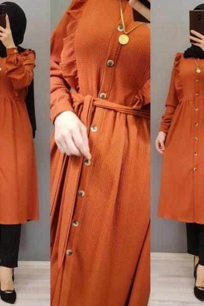 Yeni Model Düğmeli Tuniğim Kiremit