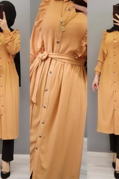 Yeni Model Düğmeli Tuniğim Sarı
