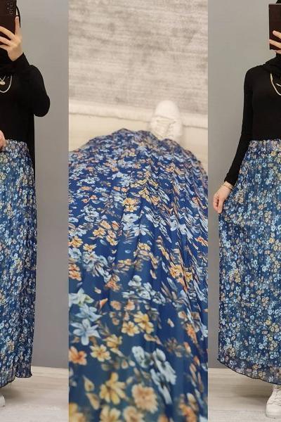 Yeni Model Şifon Eteğim Mavi