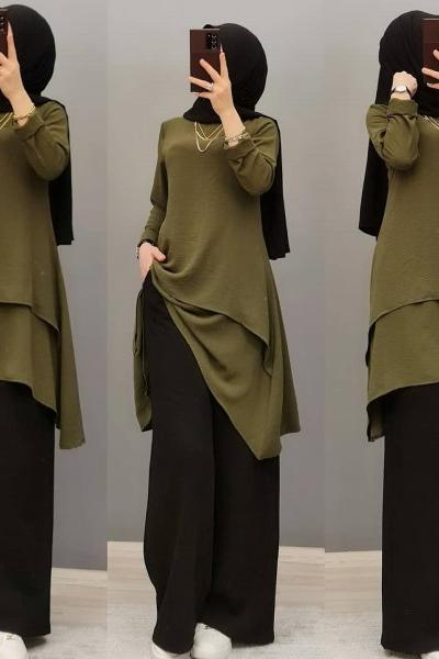 Yeni Model Katlı Ayrobin Tuniğim Haki