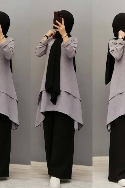 Yeni Model Katlı Ayrobin Tuniğim Gri