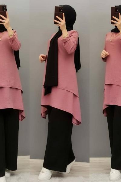 Yeni Model Katlı Ayrobin Tuniğim Gül