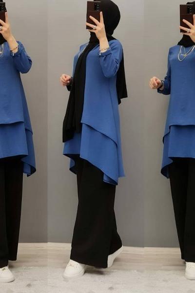 Yeni Model Katlı Ayrobin Tuniğim İndigo