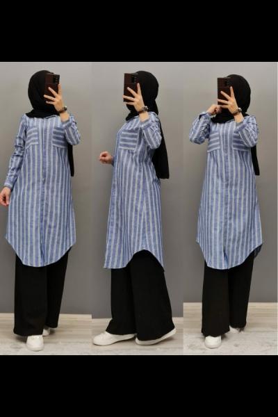 Yeni Model Cepli Tuniğim Çizgili Mavi