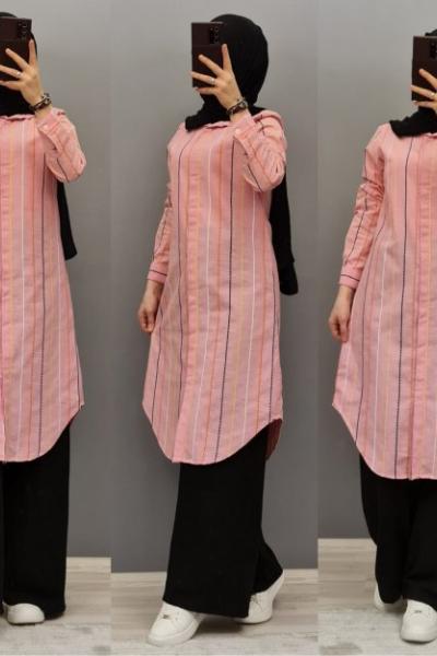 Yeni Model Tuniğim Çizgili Pembe