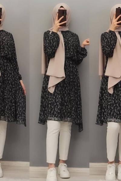 Yeni Model Şifon Tuniğim Siyah