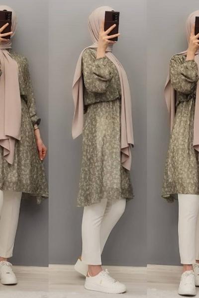 Yeni Model Şifon Tuniğim Haki