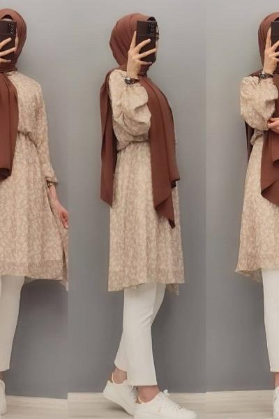 Yeni Model Şifon Tuniğim Taş Rengi