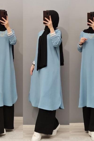 Yeni Model Kol Şeritli Tuniğim Mint Yeşili