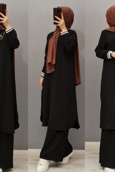 Yeni Model Kol Şeritli Tuniğim Siyah