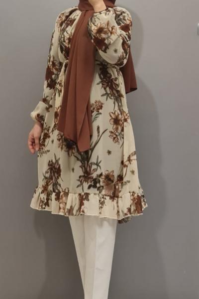 Yeni Model Şifon Tuniğim Krem