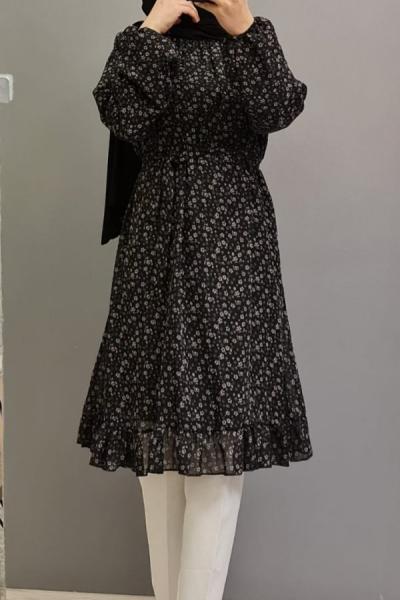 Yeni Model Şifon Tuniğim Siyah Taş