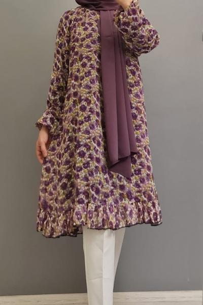 Yeni Model Şifon Tuniğim Mor