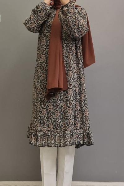 Yeni Model Şifon Tuniğim Sütlü Kahve