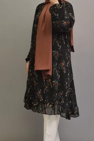 Yeni Model Şifon Tuniğim Siyah Taba