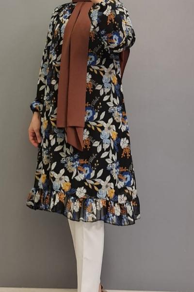 Yeni Model Şifon Tuniğim Siyah mavi