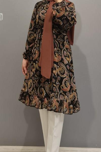 Yeni Model Şifon Tuniğim Siyah Hardal