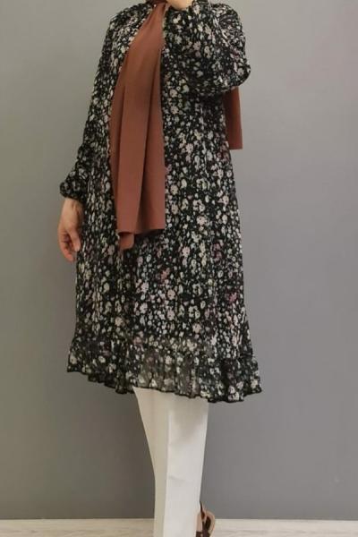 Yeni Model Şifon Tuniğim Pudra Siyah