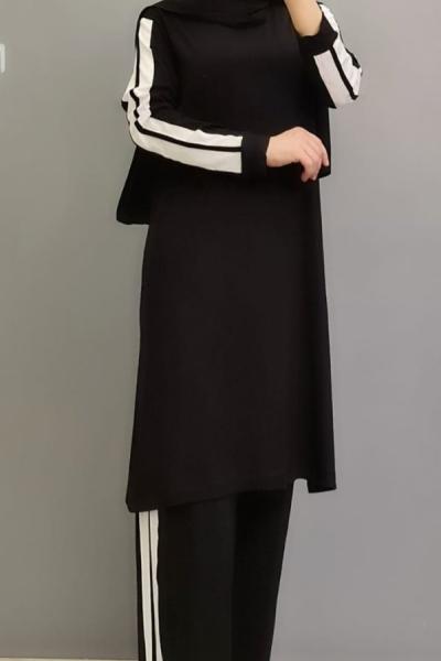Yeni Model Şeritli Takımım Siyah