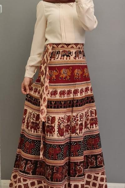 Yeni Model Etnik Desen Eteğim Kırmızı