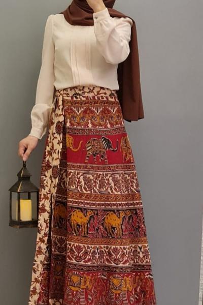 Yeni Model Etnik Desen Eteğim Bordo