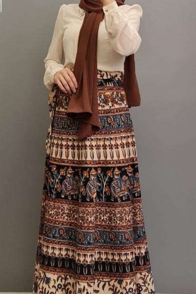 Yeni Model Etnik Desen Eteğim Siyah