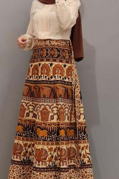 Yeni Model Etnik Desen Eteğim Hardal Siyah